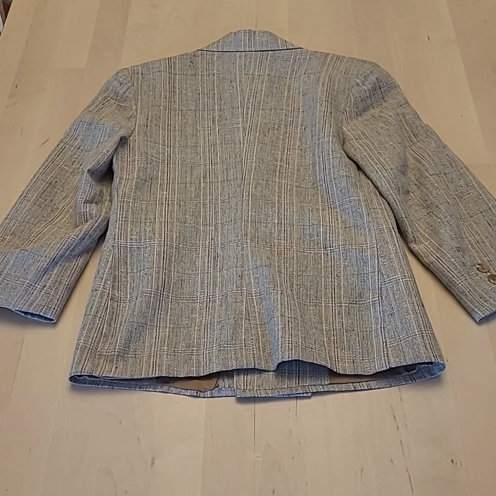 NWOT VTG Giovanni Bellini Grey Mutli Colored Plaid Wool 3/4 Sleeved Blazer - Picture 6 of 12